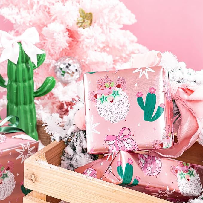 LeZakaa Pink Christmas Wrapping Paper Roll - Image 4