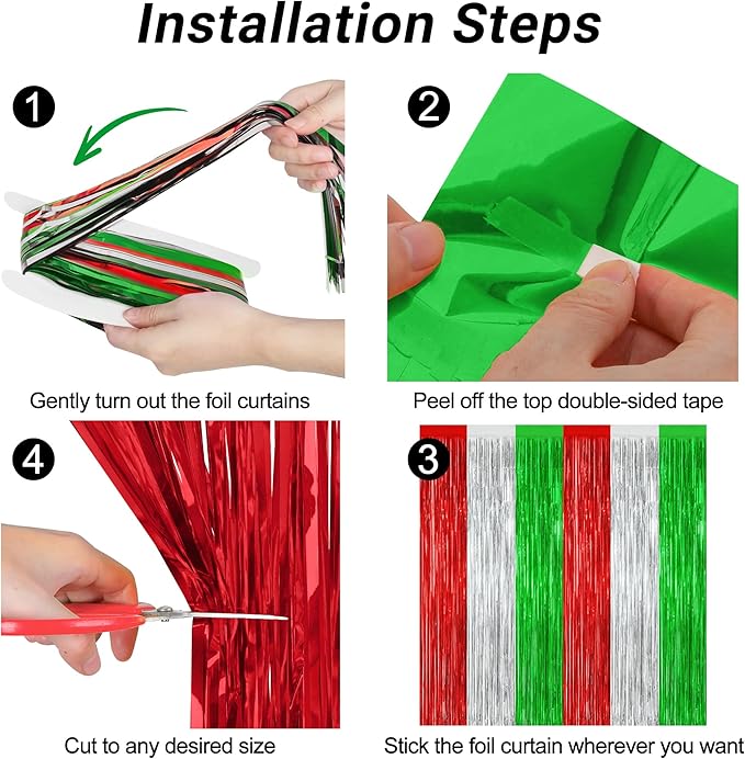 4 Pack Christmas Curtains, 3.28 FT x 7.05 FT Red Silver Green Foil Backdrop - Image 3