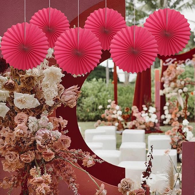 Red Birthday Decorations, DIY Red Paper Fans Hanging Decoration, Party Supplies - Image 5