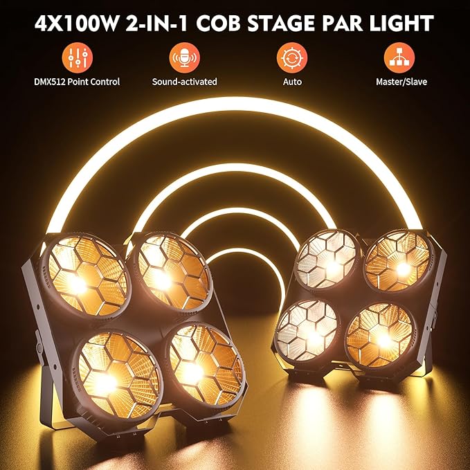 Stage Lights, 4X100W COB Spotlight LED Par Can Retro Lights, 2 in 1 Cool White - Image 2
