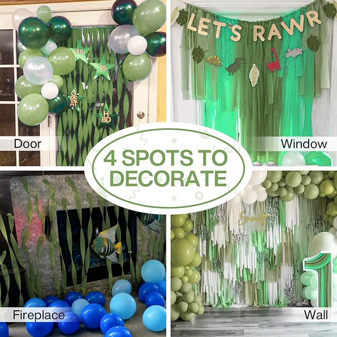 PartyWoo Crepe Paper Streamers 4 Rolls 328ft, Pack of Crepe Paper Kiwi Green - Image 5