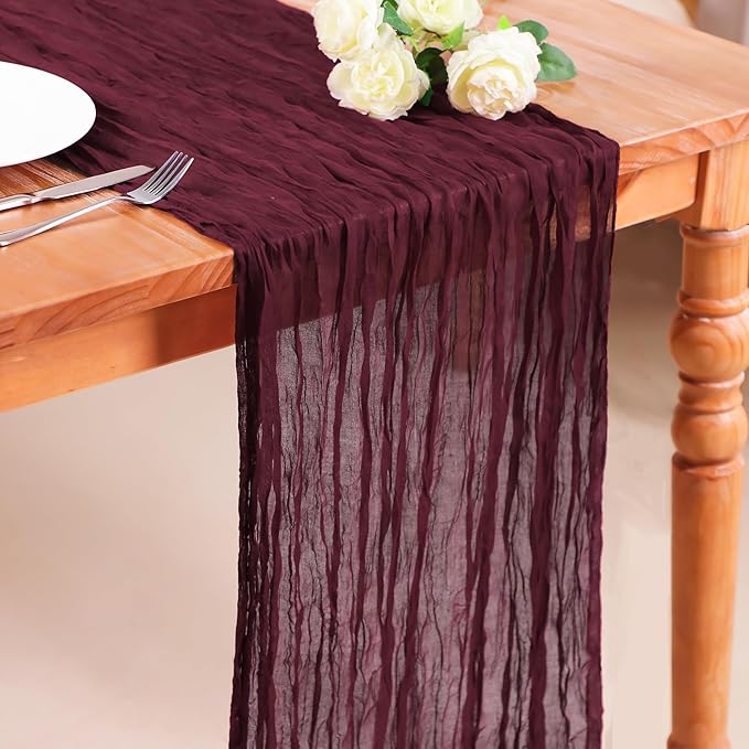 Snowkingdom 10 Ft Burgundy Red Fall Thanksgiving Cheesecloth Table Runner by Snowkingdom