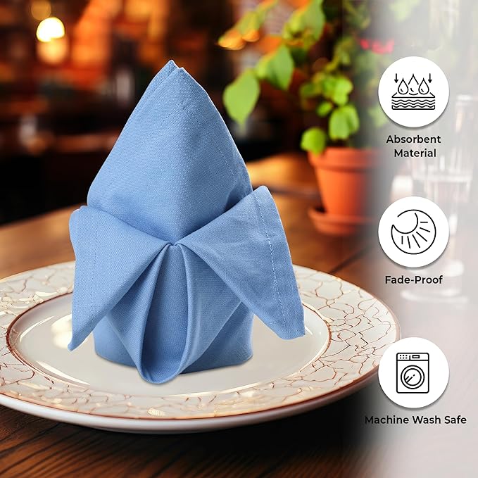 Urban Villa Ice BlueNapkins Solid Set of 12 Cloth Dinner Napkins Size 20x20 - Image 2