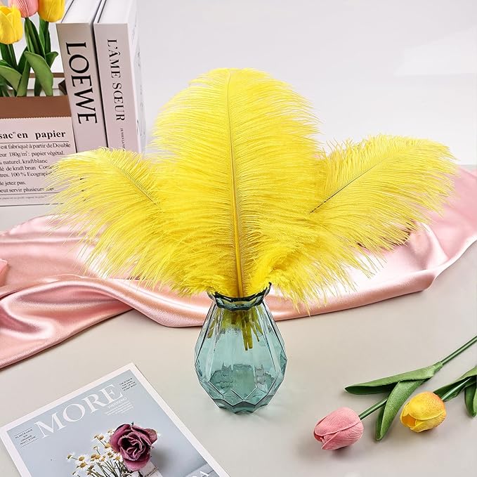 THARAHT Yellow Ostrich Feathers 24pcs Natural Bulk 8-10Inch 20cm-25cm - Image 6
