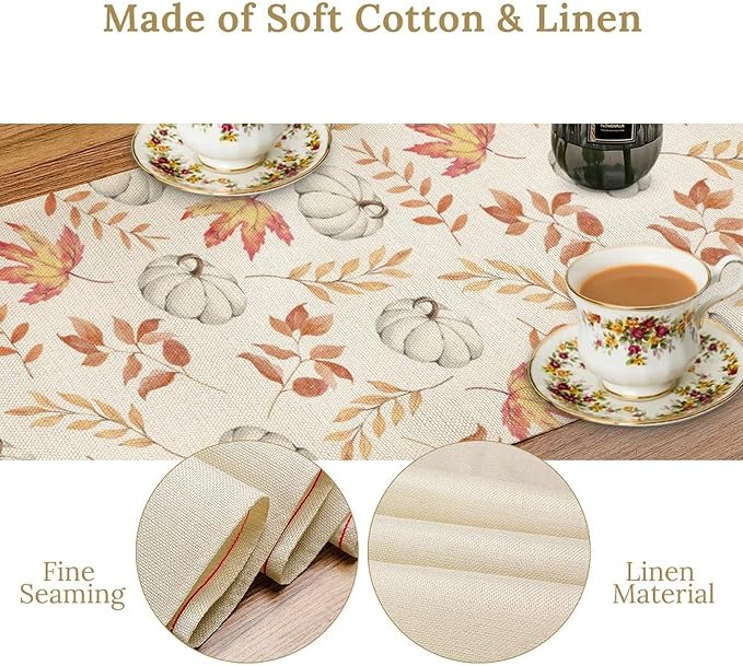 Pumpkin Leaves Table Runner, Seasonal Autumn Thanksgiving Kitchen Dining Table - Image 5