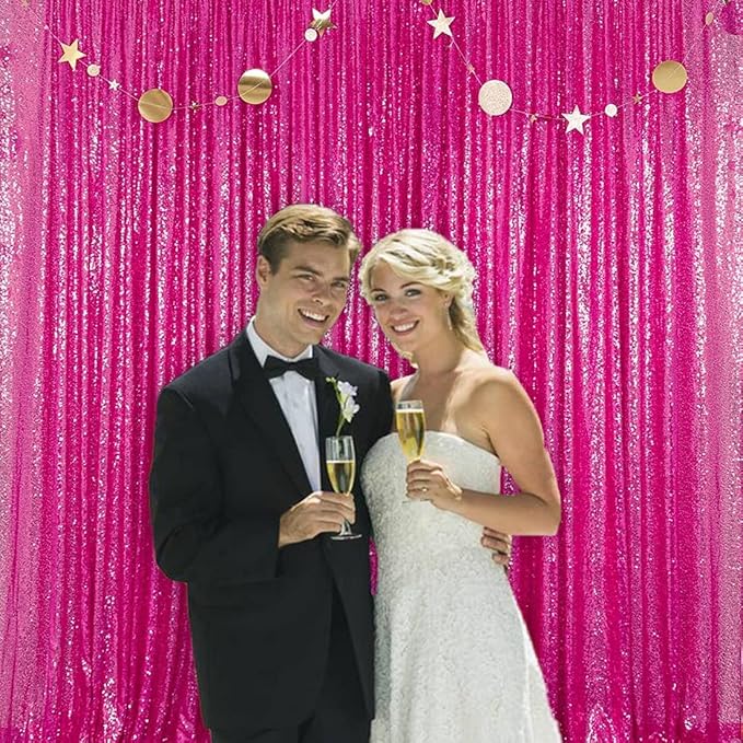 JYFLZQ Hot Pink Sequin Backdrop Curtain 10x10ft Fuchsia Glitter Photo Booth by JYFLZQ