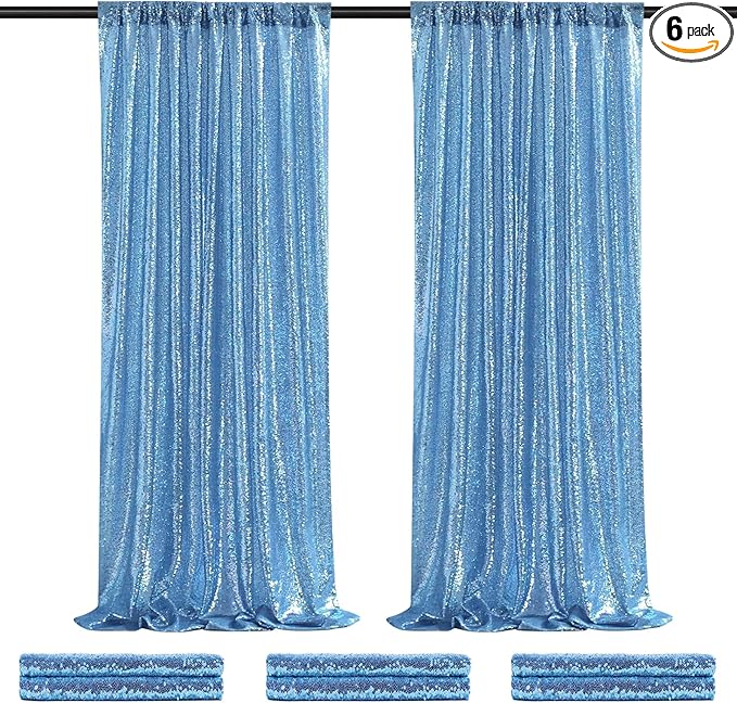 Baby Blue Backdrop Curtains for Party Sequin Fabric 12ftx8ft for Wedding by QueenDream