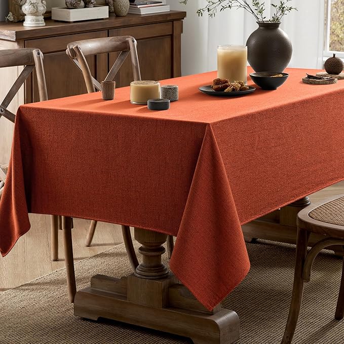 MIULEE Burnt Orange Linen Tablecloth 60x104 Inch Rectangle Table Cloth - Image 5
