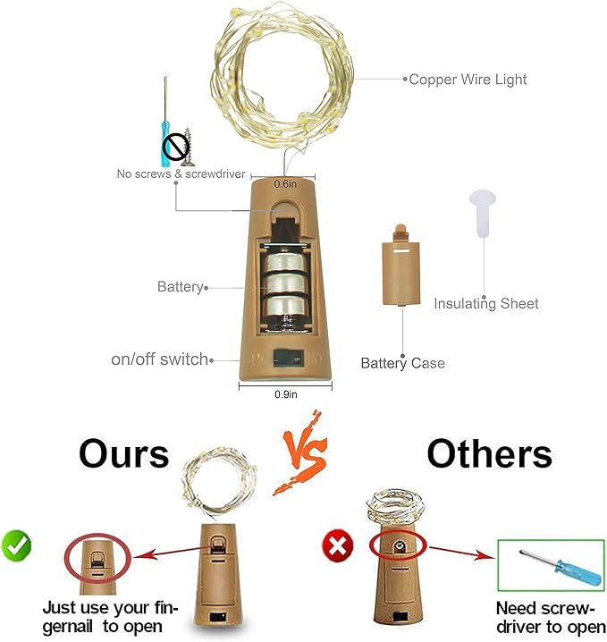 Wine Bottle Lights with Cork, Battery Operated 24 Pack 20 LED Cork Shape Silver - Image 5