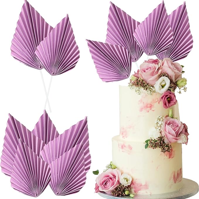 Ephlyn 6Pcs Paper Palm Fan Cake Topper Palm Spear Leaves Fan Cake Pick by Ephlyn
