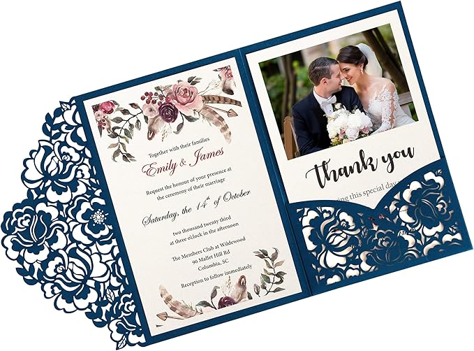 DORIS HOME 50pcs Laser Cut Wedding Invitations by DorisHome