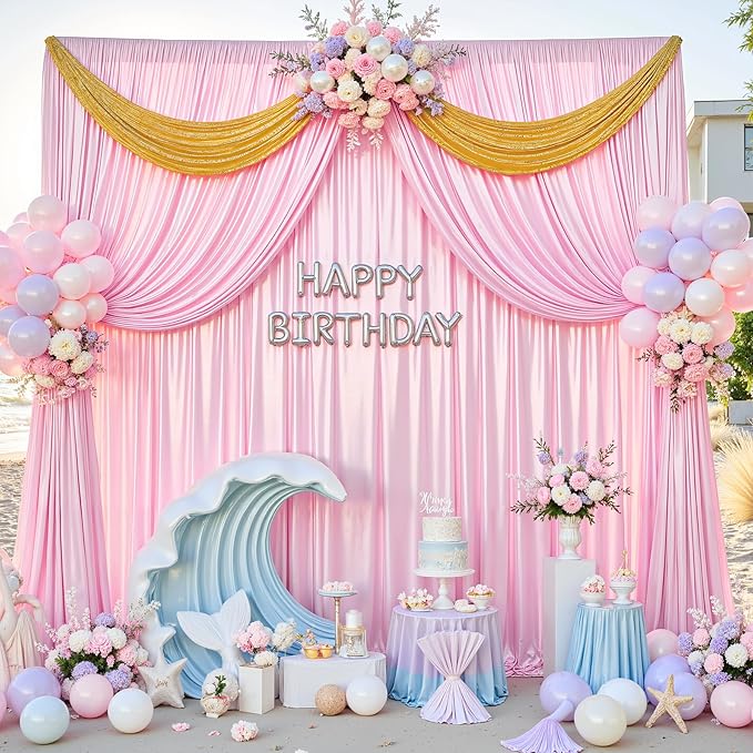 Pink Satin Backdrop Curtains 2 Panels - Image 3