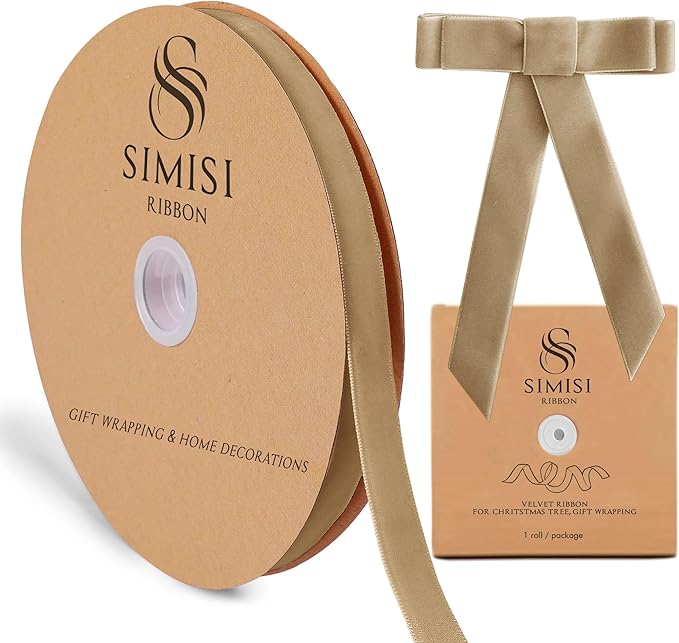 Khaki Velvet Ribbon 5/8'' 25 Yards by SIMISIRIBBON