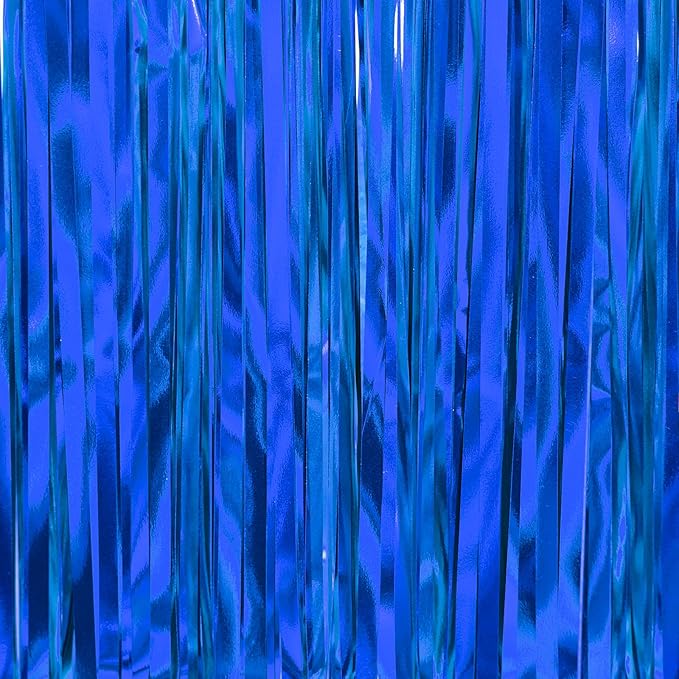 PartyWoo Dark Blue Streamers Fringe Backdrop 3pcs Navy Blue Foil Fringe Curtain - Image 2