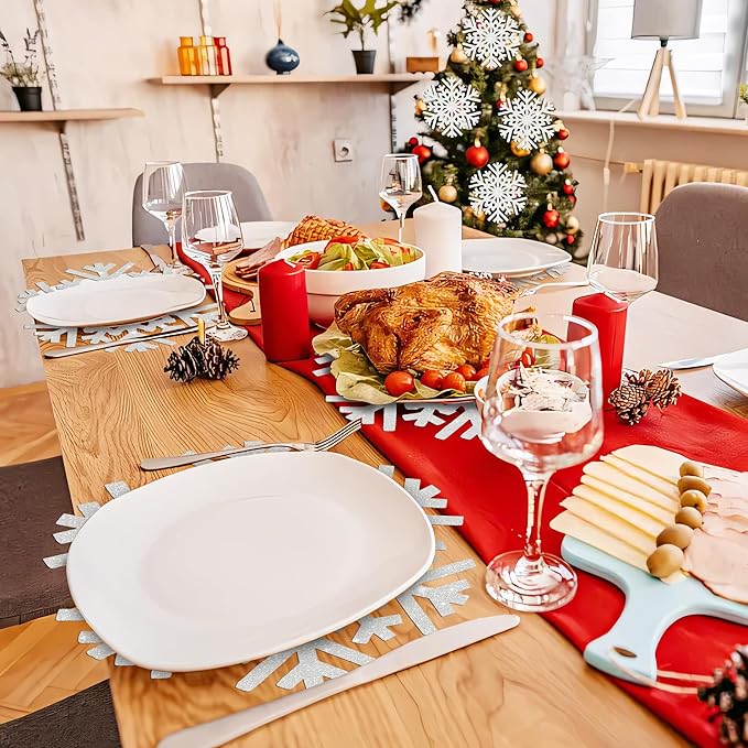 60Pcs Snowflake Paper Placemats Christmas Sliver Glitter Disposable Place Mats - Image 5