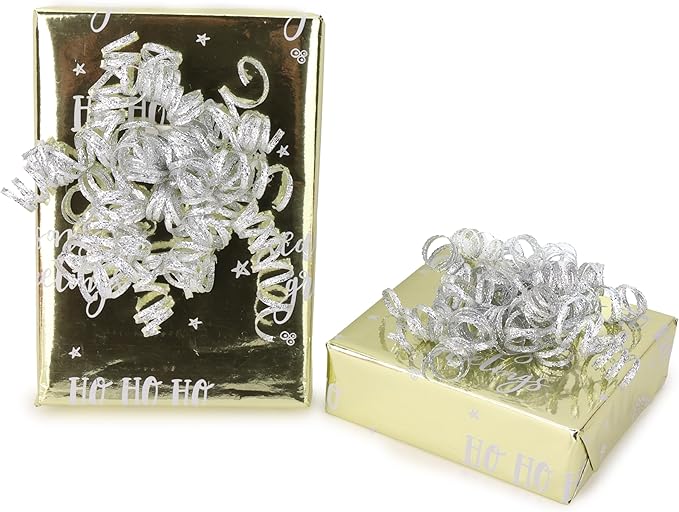 6" Metallic Silver Christmas Curly Ribbon Bows - Image 6