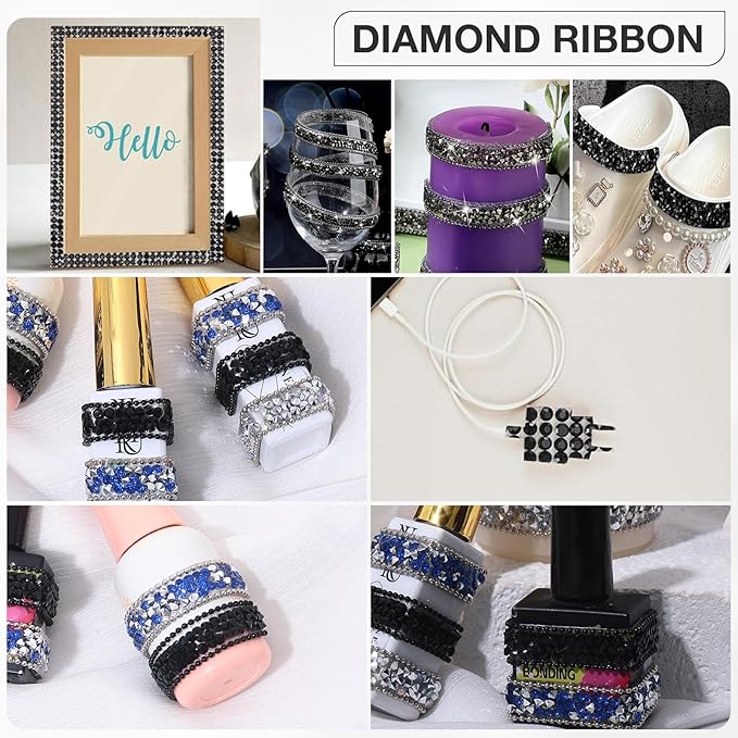 Black Rhinestone Ribbon 3 Yards Self Adhesive Rhinestone Strips Diamond Ribbon - Image 6
