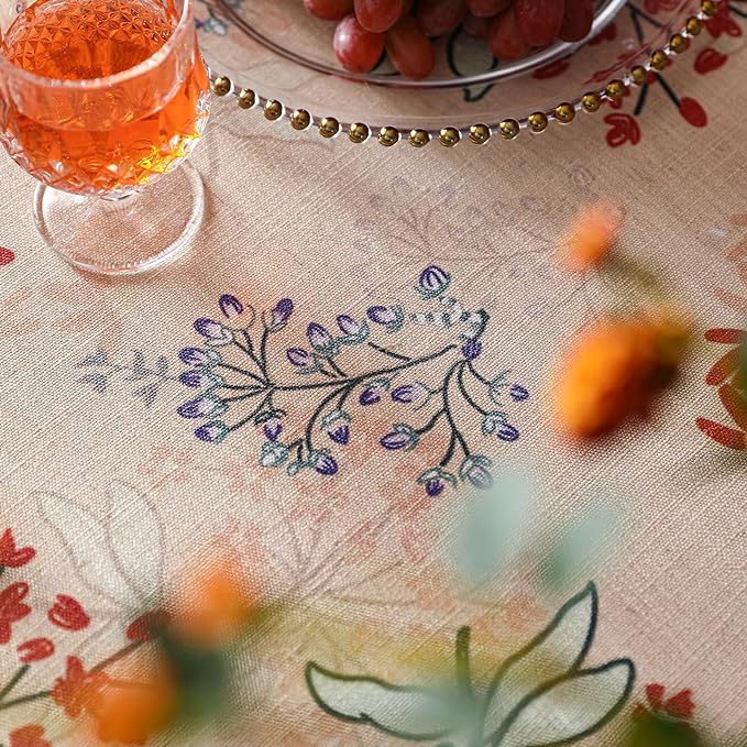 patdrea Designer French Linen Rectangular Table Cloth, Vintage Red Floral Fall - Image 4