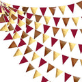 Fall Party Decorations Maroon Gold Brown Metallic Fabric Triangle Pennant by pinkblume