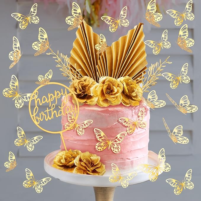 Shimeyao 52 Pcs Wedding Birthday Gold Cake Decoration Boho Cake Topper Pink - Image 4