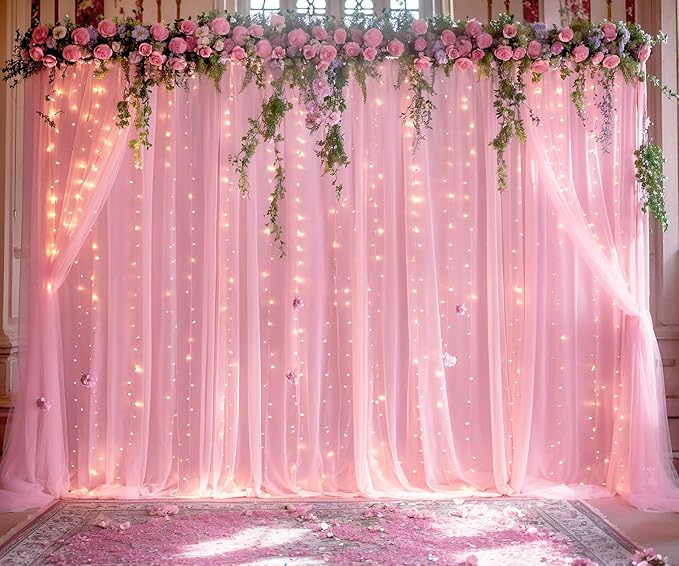20ft x 10ft Pink Tulle Photo Backdrop Curtain by Suppromo