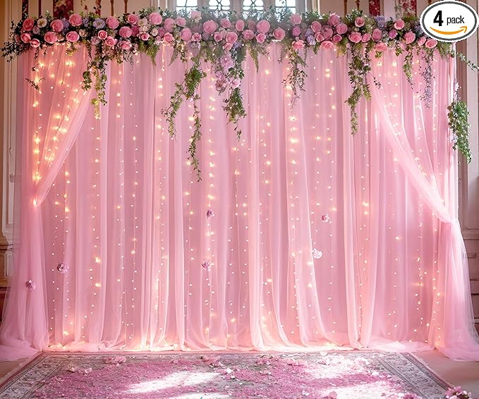 Pink Tulle Backdrop Curtains by Suppromo