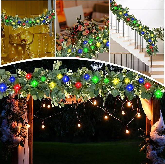 Eucalyptus Garland with Lights, Artificial Faux Eucalyptus Leaves Greenery Vines - Image 6