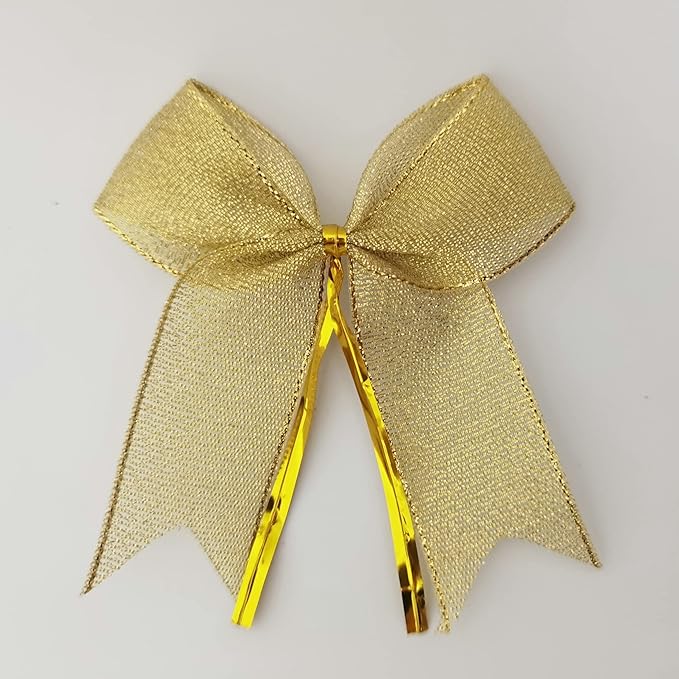 50pcs 3-1/2" Metallic Gold Bows Twist Tie Bows - Image 7