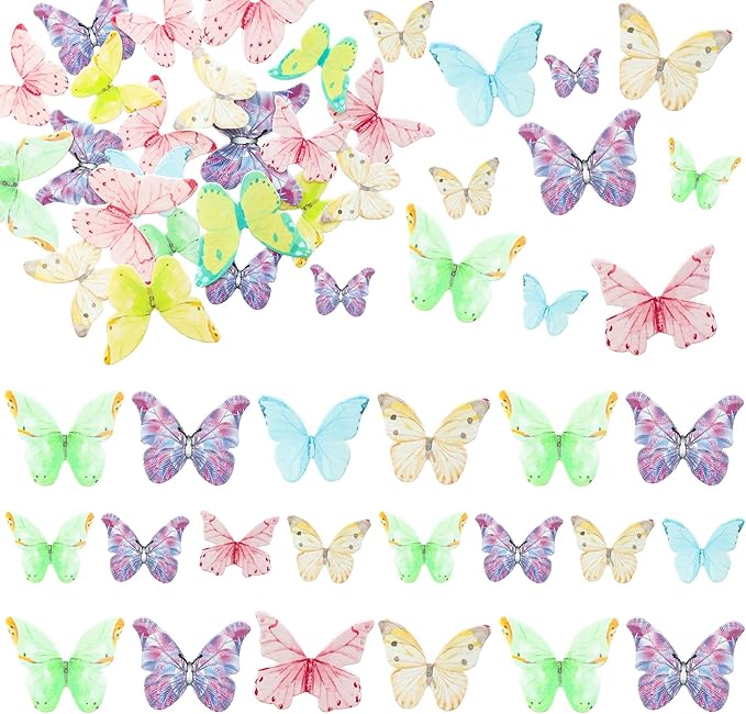 Ephlyn 40Pcs Edible Butterfly Cupcake Toppers 3D Butterfly Cake Picks Mixed - Image 3