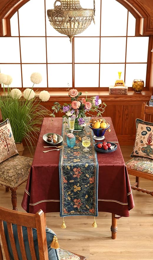 patdrea Designer Casual Wild Floral Velvet Table Runner 71 Inch Long, Dark Blue - Image 9