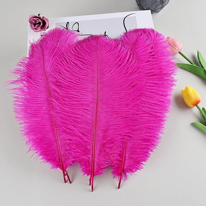 THARAHT Hot Pink Ostrich Feathers 12pcs Natural Bulk 8-10Inch 20cm-25cm - Image 5