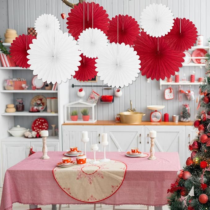 20 Pcs Red White Hanging Paper Fan, Hanging Honeycomb Round Paper Fans - Image 4