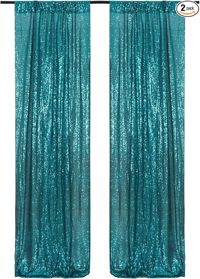 Poise3EHome 2ft x 8ft Teal Sequin Backdrop Curtains 2 Panels by Poise3EHome