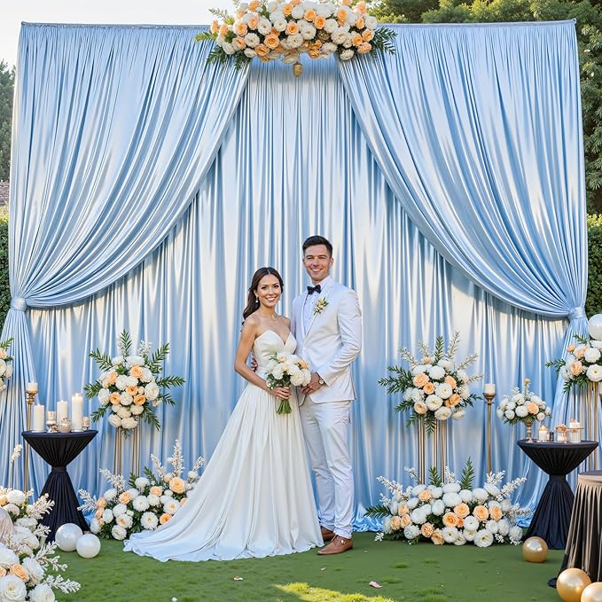 Blue Satin Backdrop Curtains 2 Panels - Image 7