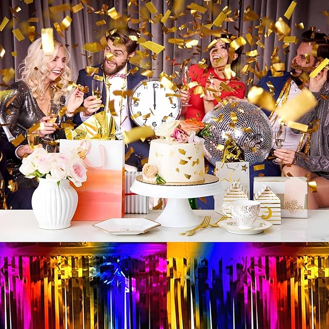 3 Pack Rainbow Foil Fringe Table Skirts Metallic Tinsel Streamers Garland - Image 7