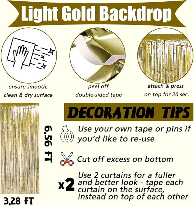 4 Pack Light Gold Fringe Curtain Backdrop, 3.2Ft x 6.6Ft Metallic Tinsel Foil - Image 2