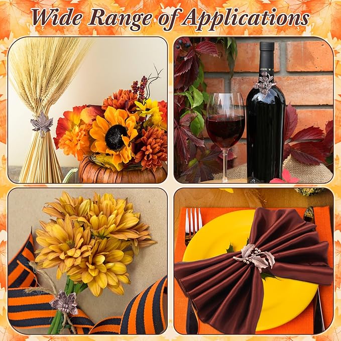 Remerry 8 Pcs Thanksgiving Napkin Ring Harvest Fall Leaf Pumpkin Holders Retro - Image 5