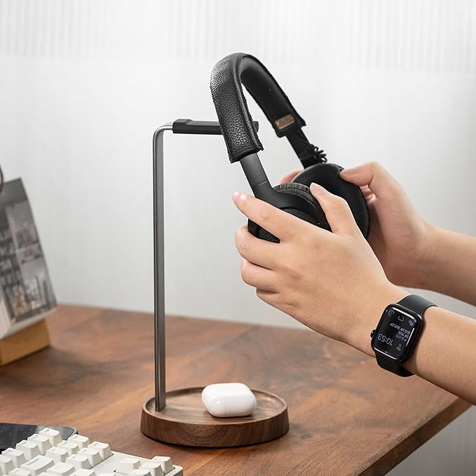 muso wood Walnut Headphone Stand, Universal Headset Stand - Image 6
