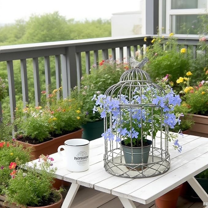 Rustic Farmhouse Metal Planter Holder Vintage Birdcage Candle Holder Distressed - Image 2