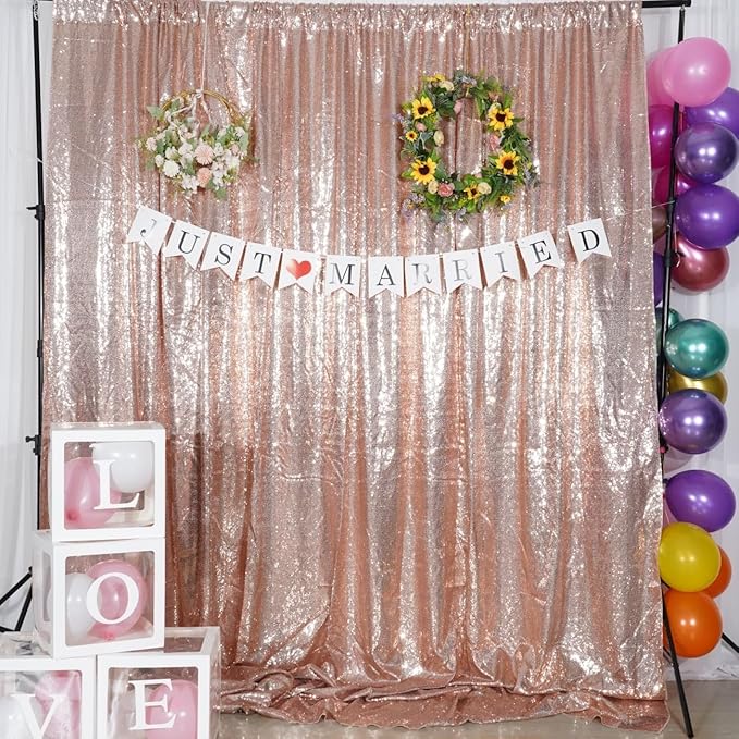 Poise3EHome 6Ft x 8Ft Rose Gold Sequin Backdrop, Glitter Thick Satin Background - Image 2
