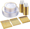 SUT 150 PCS Gold Plastic Plates, Disposable Clear Gold Dinnerware Set by SeeYouTomorrow