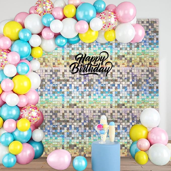 12PCS Silver Shimmer Wall Backdrop, Laser Square Sequin Photo Backdrops Panel by ZEBMOON