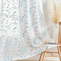 Sheer Curtains White-Blue 45 Inches Long Floral Embroidery Rod Pocket Voile by MYSTIC-HOME