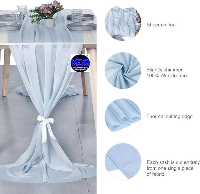 MDS 2 Pack 10ft Chiffon Table Runner 29 x 120 Inches Sheer Wedding Runner - Image 6