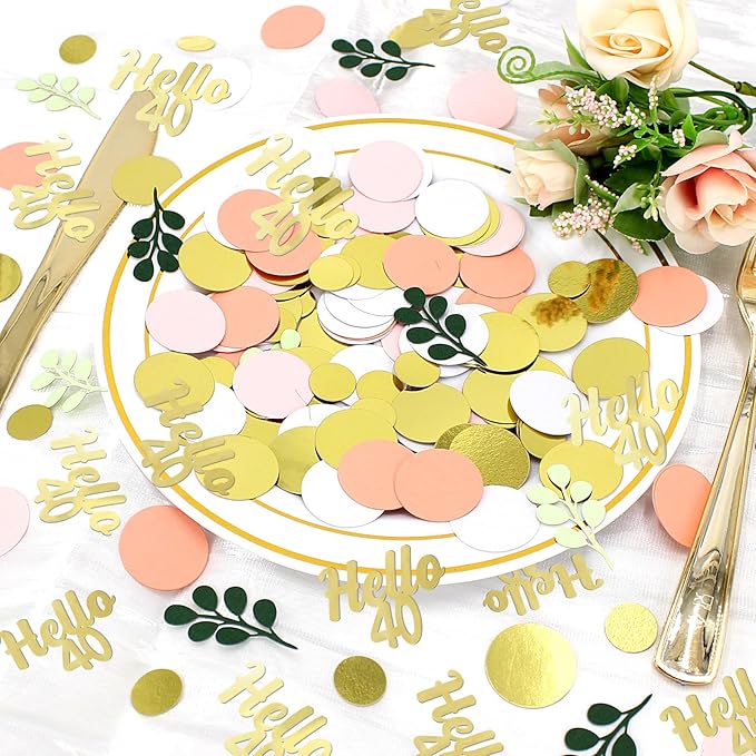 300PC 40TH Birthday Confetti for Table Pink and Sage Green Happy 40TH Birthday - Image 3