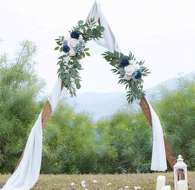 ponatia Wedding Arch Flowers, Artificial Dusty Blue Flowers & Welcome Signs - Image 9
