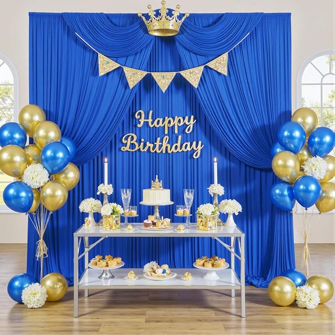 20ftx12ft Wrinkle Free Royal Blue Backdrop Curtain, 4 Panels 12FT Height Royal - Image 3