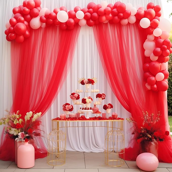 10x10 Red Tulle Backdrop Curtains - Image 4