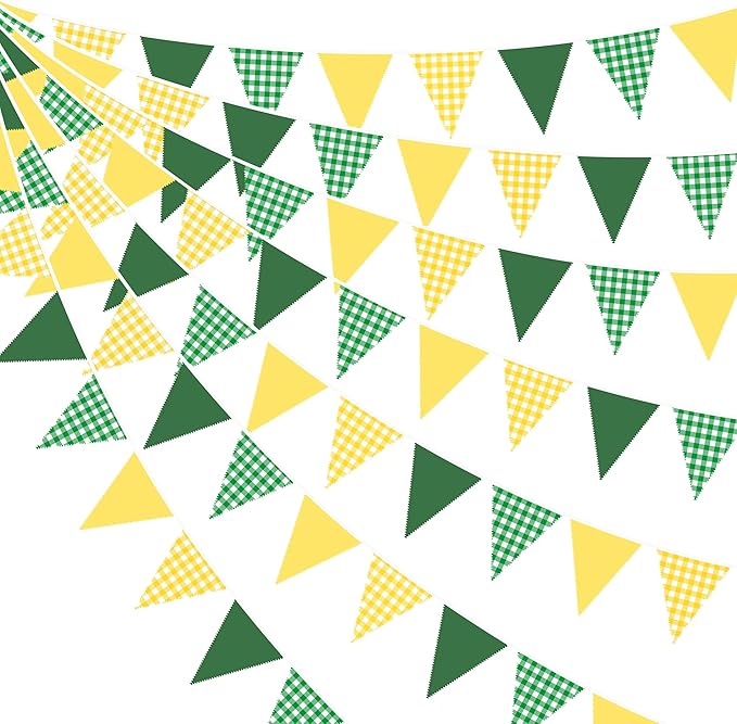 32Ft Yellow Green Party Decorations Green Yellow Gingham Banner Buffalo Plaid by pinkblume