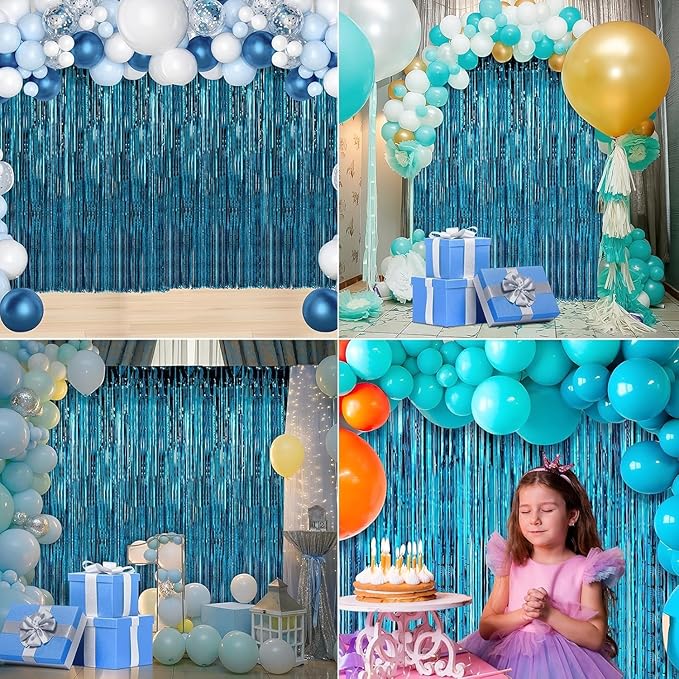 Crosize 8 Pack 3.3 x 9.9 ft Blue Foil Fringe Curtains Party Decorations - Image 6